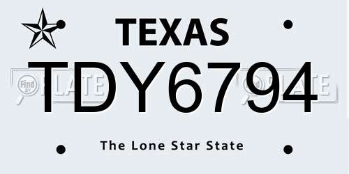 TDY6794 Texas License Plate