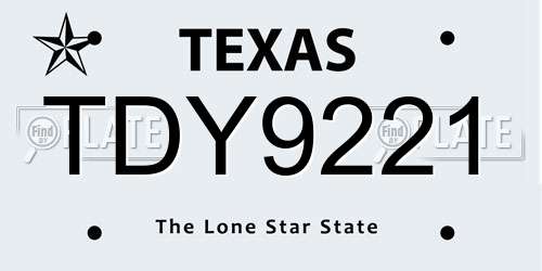 TDY9221 Texas License Plate