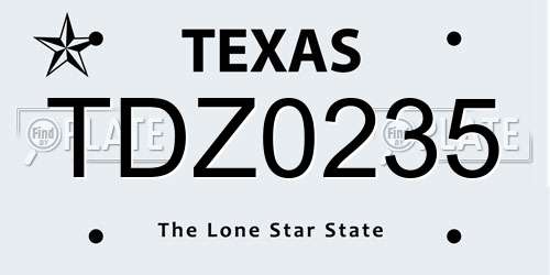 TDZ0235 Texas License Plate