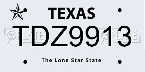 TDZ9913 Texas License Plate