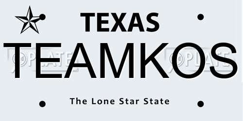 TEAMKOS Texas License Plate