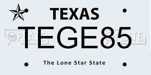TEGE85 Texas License Plate