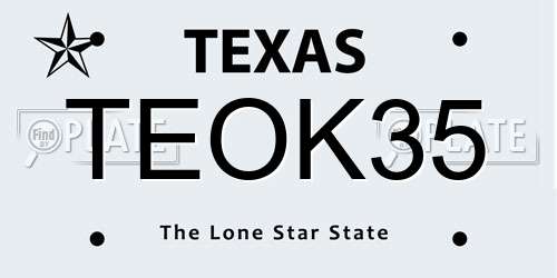 TEOK35 Texas License Plate