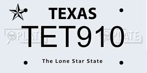 TET910 Texas License Plate
