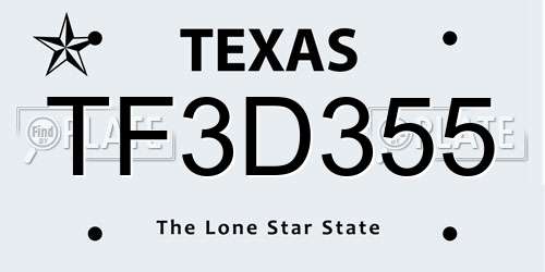 TF3D355 Texas License Plate