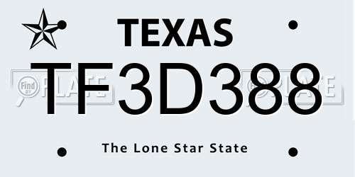 TF3D388 Texas License Plate