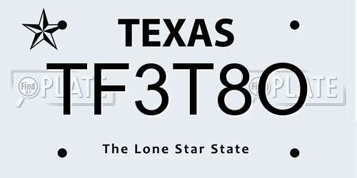 TF3T8O Texas License Plate