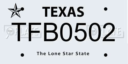 TFB0502 Texas License Plate