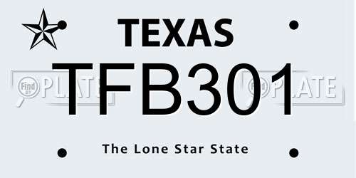 TFB301 Texas License Plate
