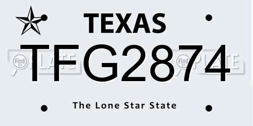 TFG2874 Texas License Plate