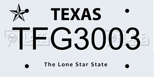 TFG3003 Texas License Plate