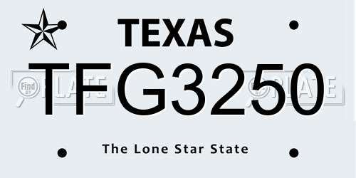 TFG3250 Texas License Plate