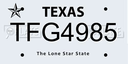 TFG4985 Texas License Plate