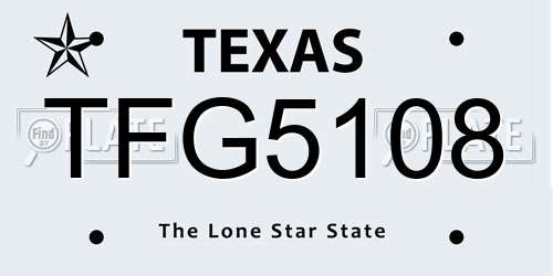 TFG5108 Texas License Plate