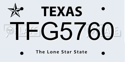 TFG5760 Texas License Plate