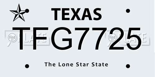 TFG7725 Texas License Plate