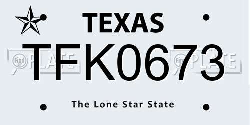 TFK0673 Texas License Plate