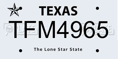 TFM4965 Texas License Plate