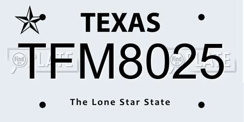 TFM8025 Texas License Plate