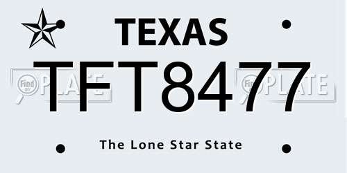 TFT8477 Texas License Plate