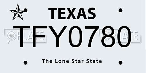 TFY0780 Texas License Plate