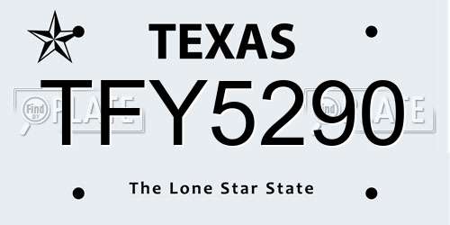 TFY5290 Texas License Plate