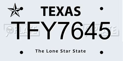 TFY7645 Texas License Plate