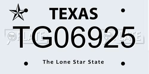 TG06925 Texas License Plate