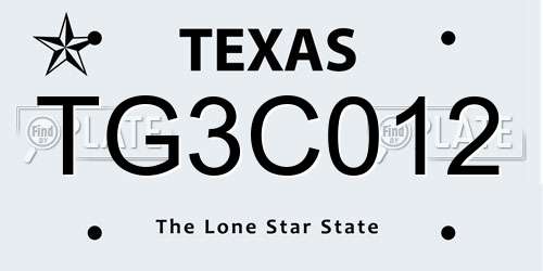 TG3C012 Texas License Plate