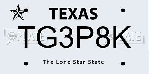 TG3P8K Texas License Plate