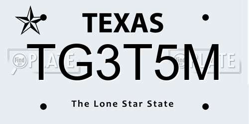 TG3T5M Texas License Plate
