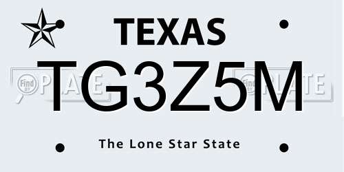 TG3Z5M Texas License Plate