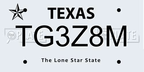 TG3Z8M Texas License Plate