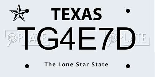 TG4E7D Texas License Plate