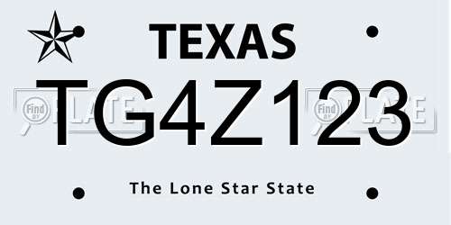 TG4Z123 Texas License Plate