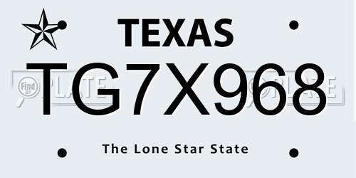TG7X968 Texas License Plate