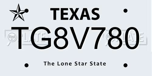 TG8V780 Texas License Plate