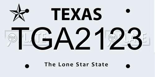 TGA2123 Texas License Plate