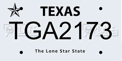 TGA2173 Texas License Plate