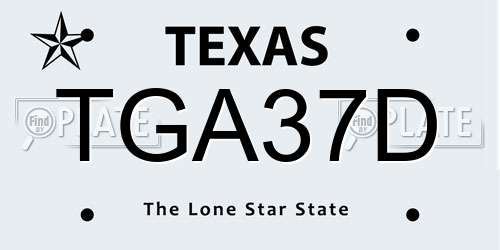 TGA37D Texas License Plate