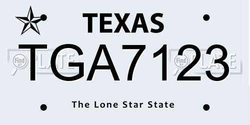 TGA7123 Texas License Plate