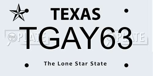 TGAY63 Texas License Plate
