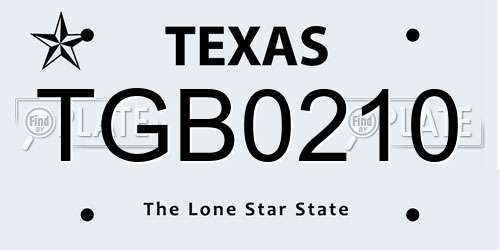 TGB0210 Texas License Plate