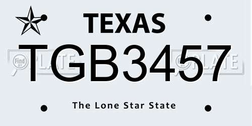 TGB3457 Texas License Plate