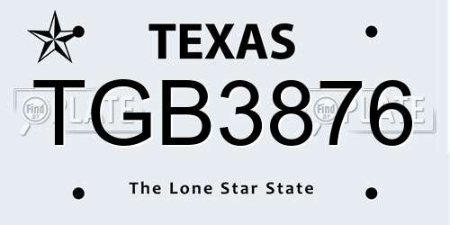 TGB3876 Texas License Plate