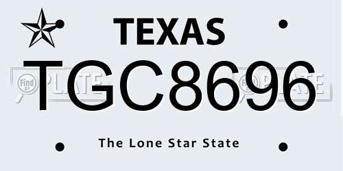 TGC8696 Texas License Plate
