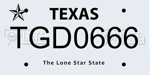TGD0666 Texas License Plate