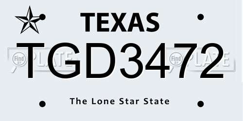 TGD3472 Texas License Plate