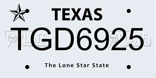TGD6925 Texas License Plate