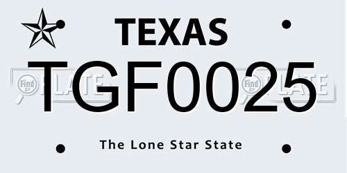 TGF0025 Texas License Plate